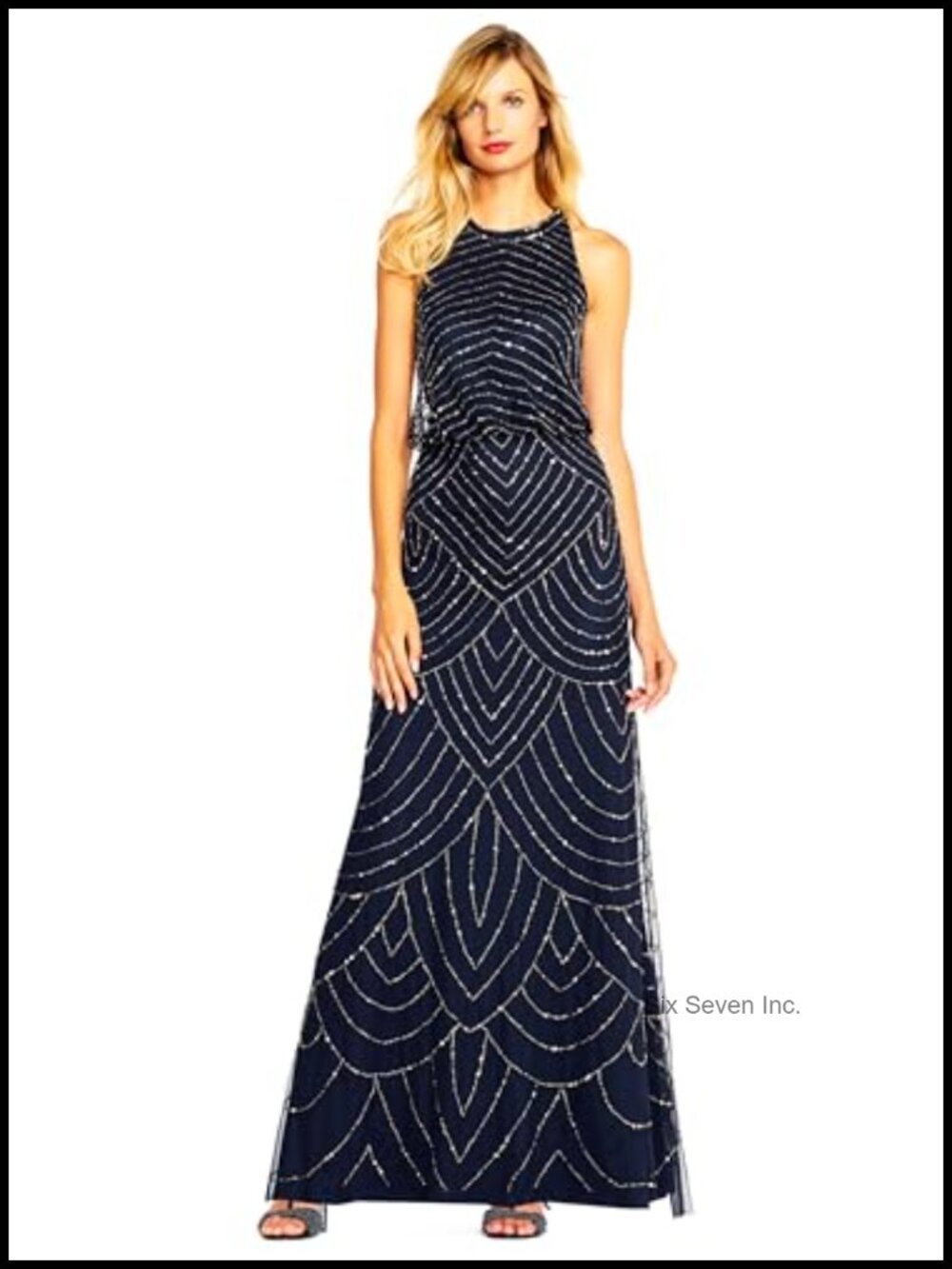 Women's Sleeveless Halter Neckline Beaded Blouson Gown